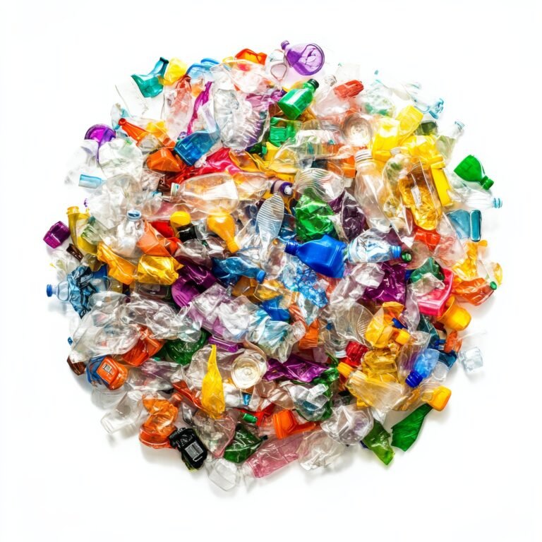 A colorful assortment of plastic waste highlighting environmental concerns