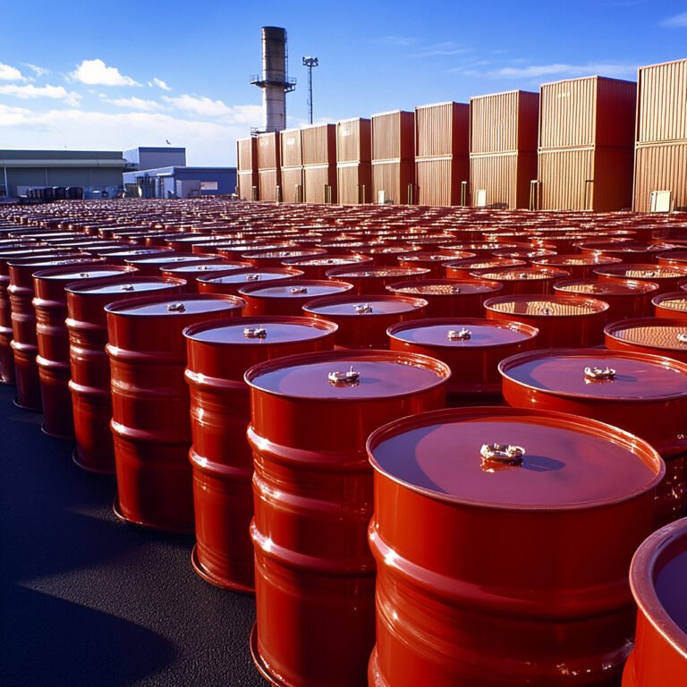 large-amount-red-barrels-are-lined-up-tarmac